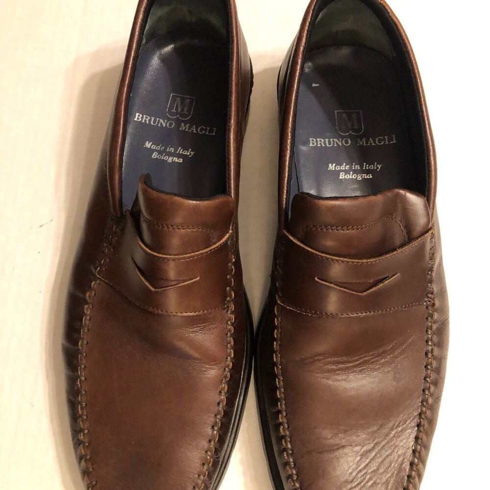 BRUNO MAGLI MEN'S BROWN LEATHER SLIP-ON CASUAL SHOES  SIZE: 11.5M